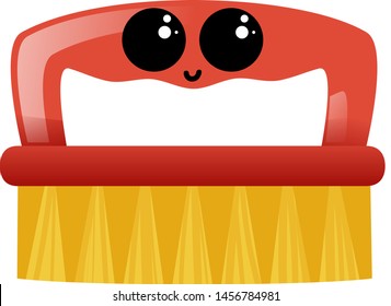 Red cleaning brush with eyes, illustration, vector on white background