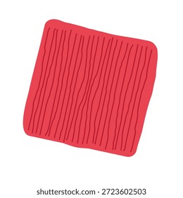 Red cleaning cloth with vertical stripes. Square striped napkin for home or professional use. Cleaning tools and supplies.