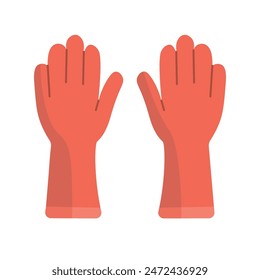 Red cleaning gloves vector image, profesional latex gloves illustration, red rubber gloves icon in flat design style