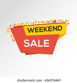 Red Clearance Weekend Sale Paper Tag or Banner on white background, Can be used as Poster, Flyer or Pamphlet Design.