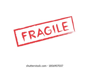 red clearly fragile word in red square frame isolated on white background