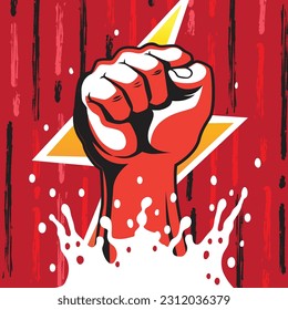 The Red Clenched Hand Raise. Hand Struggle Vector Illustration