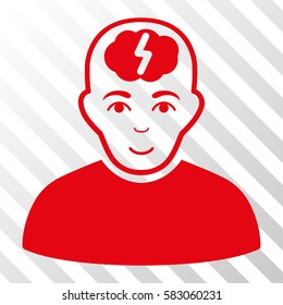 Red Clever Boy toolbar pictogram. Vector pictograph style is a flat symbol on diagonal hatch transparent background.