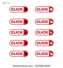 Red Click Buttons with Hand Cursors , Click, Button, Hand, Cursor, Pointer, Web, UI, UX, Interface,
