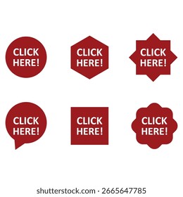 Botões Clique aqui vermelho Definidos para Chamada de ação do site, Marketing digital e Promoções online