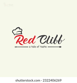 Red Cliff Restaurant Logo Design with a chef hat.
Chef Logo or Icon design Concept vector template.