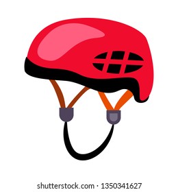 Red climbing helmet. Protection, safety, equipment. Vector illustration can be used for topics like trekking, expedition, alpinism, adventure