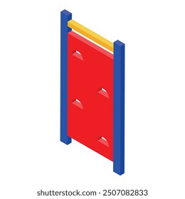 Red climbing wall with holes for training isometric view isolated on white background