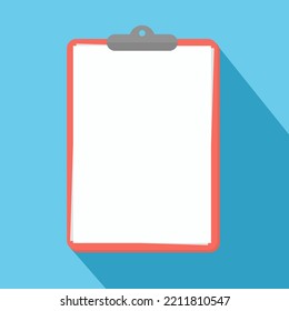red clipboard with blank white paper, clipboard for add text and design isolated icon for web. vector illustration.