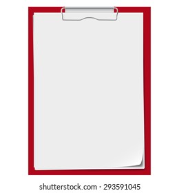  Red clipboard with a few sheets of paper.  Vector image. Realistic style.