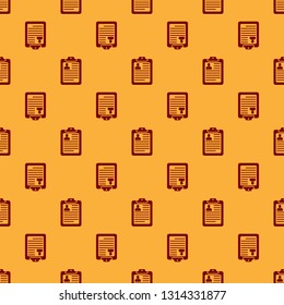Red Clipboard with resume and man silhouette icon isolated seamless pattern on brown background. CV application. Curriculum vitae, job application form with profile photo concept. Vector Illustration