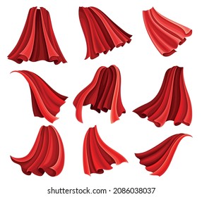 Red Cloak Or Cape As Loose Silk Garment Worn Over Clothing Vector Set