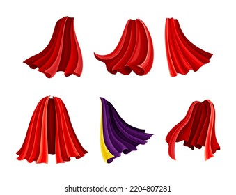 Red Cloak Or Cape As Loose Silk Garment Worn Over Clothing Vector Set