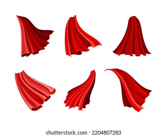 Red Cloak or Cape as Loose Silk Garment Worn Over Clothing Vector Set