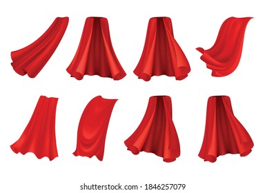 Red cloak realista set con íconos aislados de túnicas reales festivas de ángulos en ilustración vectorial de fondo en blanco