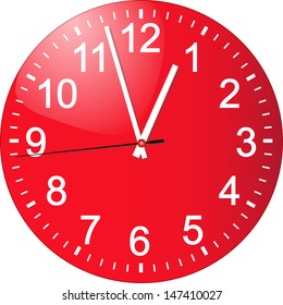 Red clock dial 3d. Vector Illustration