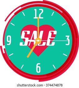 
Red clock with a red heart in the background .
inscription - sale.