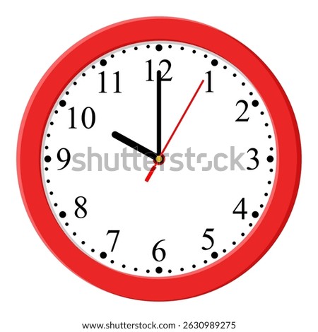 Red Clock icon design on a light background, flat style. Time icon. Ten o'clock. Circle badge, symbol, clock sign for website design. Vector illustration