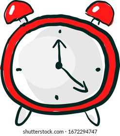 Red clock, illustration, vector on white background.