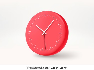 Red clock with white arrows. 3d vector illustration