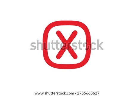 Red close rounded square outline icon – cancel error delete remove border flat design vector
