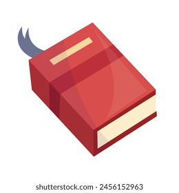 Red closed book with bookmark. Read and learn, education, study, school textbook. Vector isolated on white background.