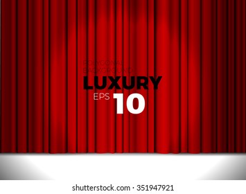 Red closed curtain with light spots in a theater for your design.
