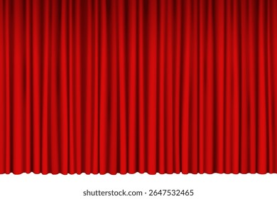 Red closed curtain on white background. Vector