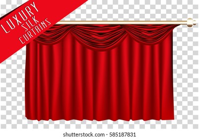 Red closed curtain. Vector Illustration.