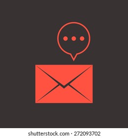 red closed letter with speech bubble. concept of sms, spam, writing, postcard, salutation, chatting, mailbox, textual talking, checking email. flat style modern logo design vector illustration