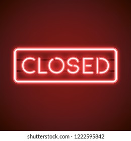 Red Closed Neon Sign Vector