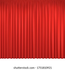 Red closed stage curtains background isolated on white