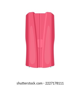 Red closed tanning cabin illustration. Cosmetic procedure in spa salon, vertical sunbathing machine or cabin. Solarium, wellness, recreation, care, relaxation concept