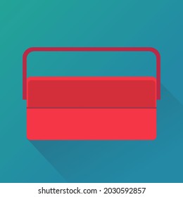Caja de herramientas roja cerrada sobre fondo azul (diseño plano)