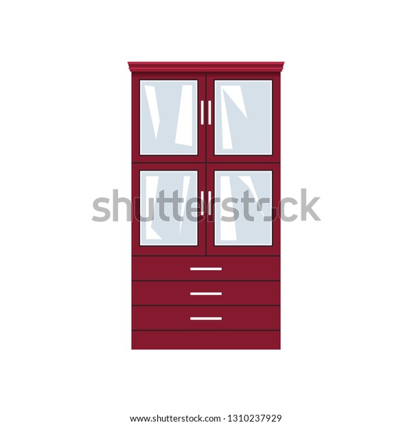 Red Closet Glass Doors Drawers Isolated Stock Vector Royalty Free