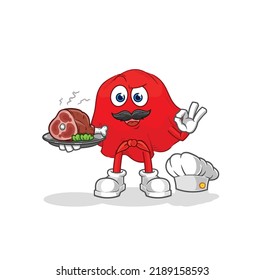 the red cloth chef with meat mascot. cartoon vector