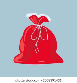 Red cloth closed Santa bag canvas Christmas sack for gifts New Year and Christmas celebration Vector illustration in flat style on isolated background