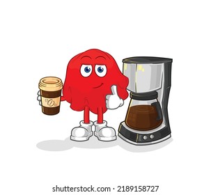 the red cloth drinking coffee illustration. character vector