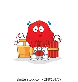 the red cloth holding dynamite character. cartoon mascot vector