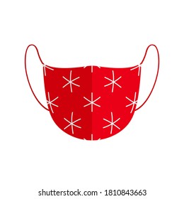 Red cloth mask with snowflake pattern. Vector illustration.