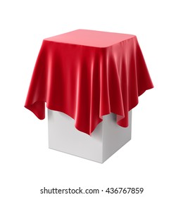 red cloth on a square pedestal isolated on white