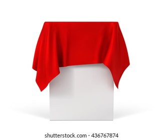 red cloth on a square pedestal isolated on white