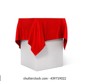 red cloth on a square pedestal isolated on white