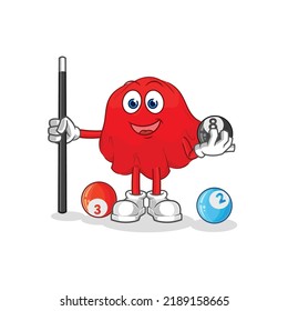 the red cloth plays billiard character. cartoon mascot vector