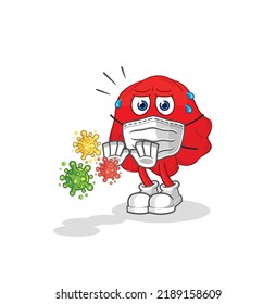 la caricatura de la tela roja rechaza los virus. vector de mascota de dibujos animados
