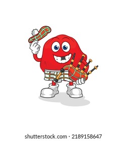 el trapo rojo escocés con bagpipes vectorial. personaje de caricatura