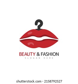 Red clothes hangers lips shaped illustration isolated on white background.