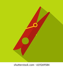 Red clothes pin icon. Flat illustration of red clothes pin vector icon for web