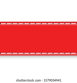 Red Clothing Label on White Background. Clothing Fabric Tag Stitch, Realistic Bright Blank Badge with Copy Space for Text