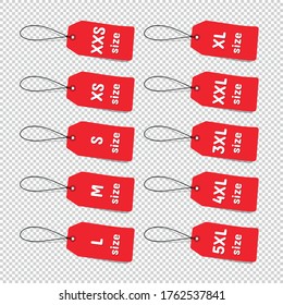 Red Clothing Size Labels - Vector Illustrations - Isolated On Transparent Background
